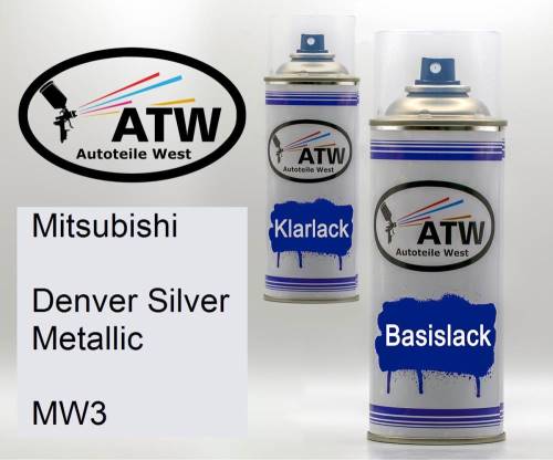 Mitsubishi, Denver Silver Metallic, MW3: 400ml Sprühdose + 400ml Klarlack - Set, von ATW Autoteile West.